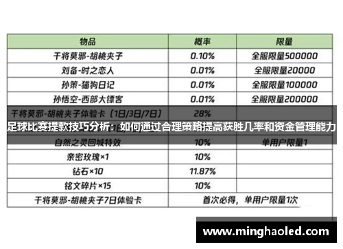 足球比赛提款技巧分析：如何通过合理策略提高获胜几率和资金管理能力